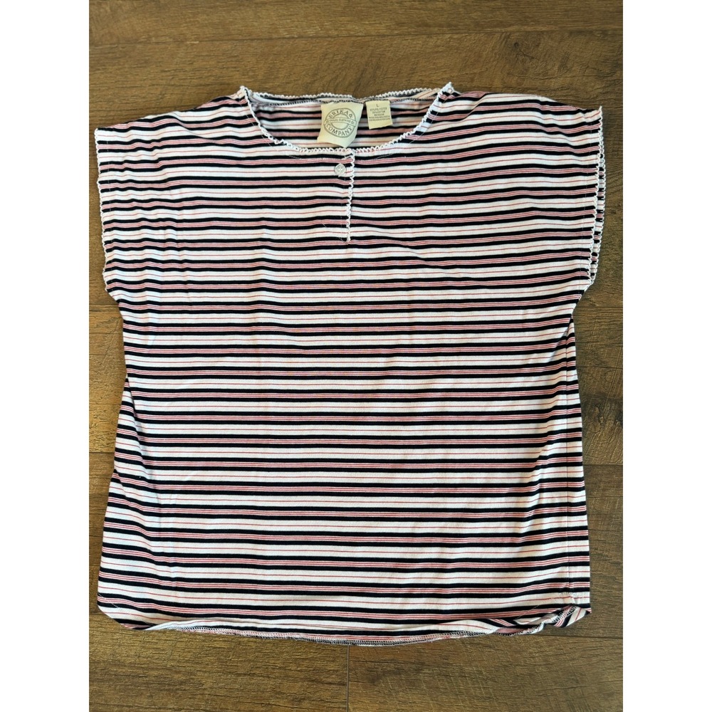 Erika & Company Striped Crochet Trim Top Navy‎ Red White Large Vintage Style